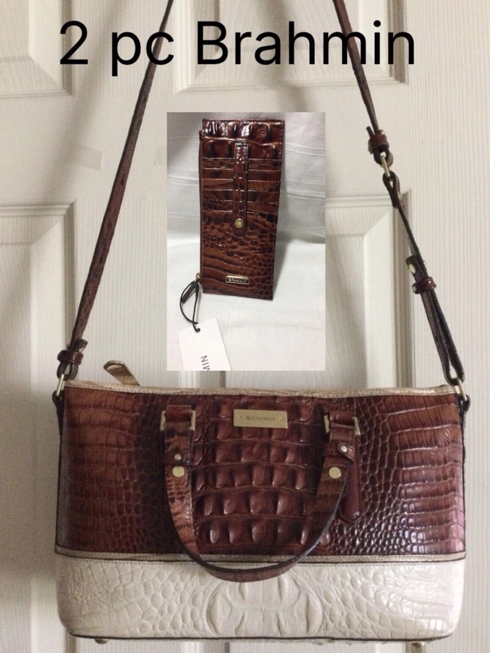 2 Pc Brahmin  PECAN COQUETTE Mini Asher  & Matching new credit card wallet